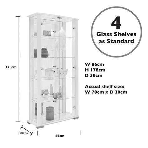 Fully Assembled Home Stella Silver Glass Display Cabinet Lockable Mirror Back Light 4
