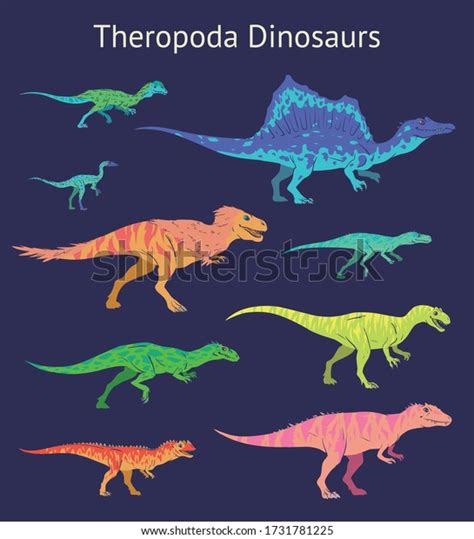 Set Theropoda Dinosaurs Colorful Vector Illustration Stock Vector