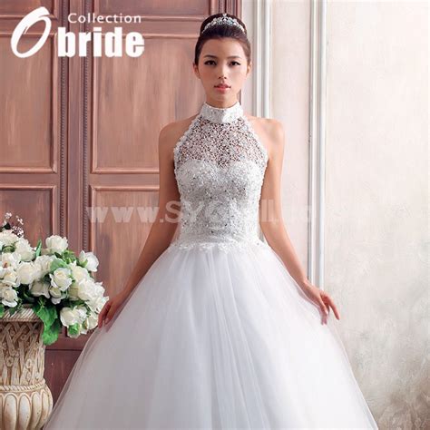 Korean Style Applique Bead Halter Princess Bridal Gown Wedding Dress
