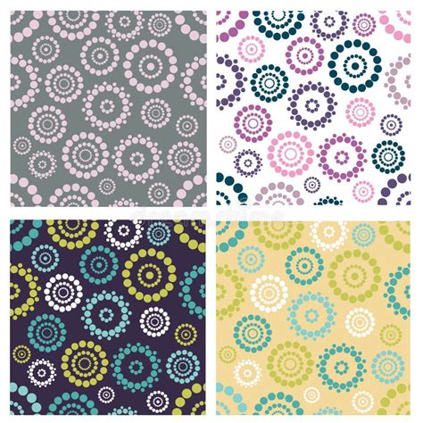 Four Abstract Doodle Motives Seamless Patterns Set Stock Vector