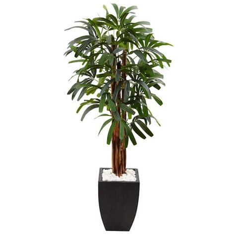 Nearly Natural Indoor Raphis Palm Artificial Tree In Black Planter 5982