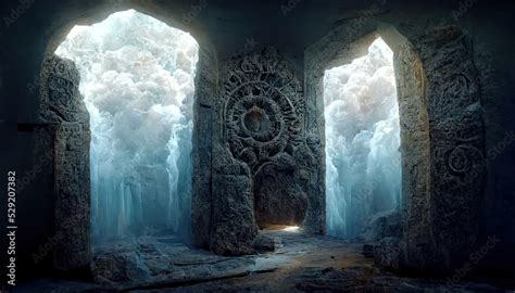 Raster Illustration Of Lost Relics Portal In Ancient Ruins In A Deep