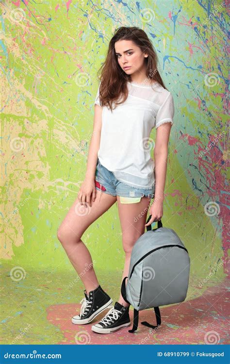 Girl With The Backpack Stock Image Image Of Female Smart 68910799