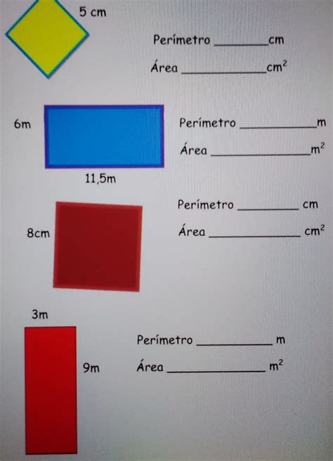 Perímetros Y áreascuadrado Rectángulo Triángulo Calcula El Perímetro