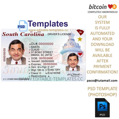 Fully Editable South Carolina Driving Licence Psd Template