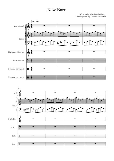 New Born Muse Sheet Music For Piano Guitar Bass Guitar Drum Group