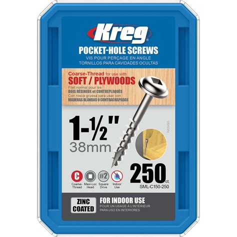 Kreg No 8 X 1 12 In L Square Zinc Plated Pocket Hole Screw 250 Count