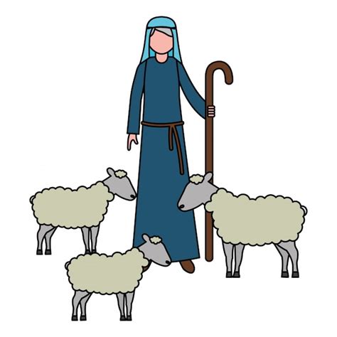 Pastor con carácter de oveja rebaño Vector Premium