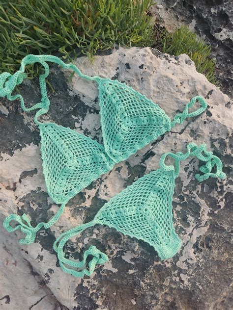 Seethrough Swimsuit Crochet Bikini Thong Bikini Set Mesh Etsy