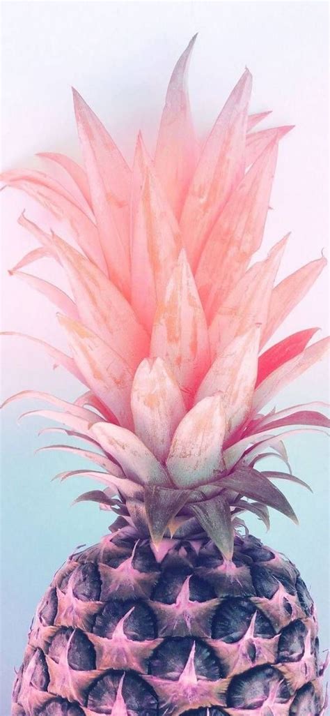 A Pineapple With Pink And White Flowers On Its Top In Front Of A Blue