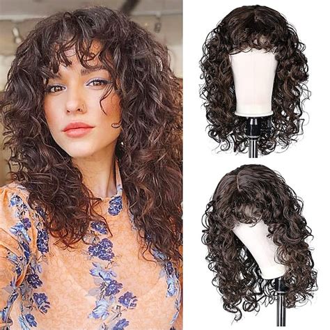 eddie munson cosplay long curly wig with bangs 20inch shag haircut with curly fringe synthetic