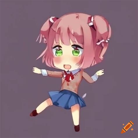 Chibi Natsuki From Ddlc In Midair With Arms Open On Craiyon