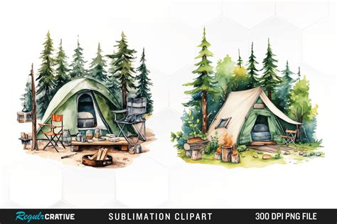 Summer Camping Watercolor Clipart Image Graphic By Regulrcrative