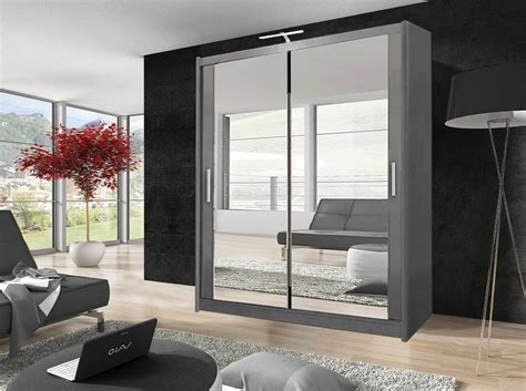 Buy Milan Modern Double Full Mirror Sliding Door Wardrobe With 2 Led Light Width 100cm120cm