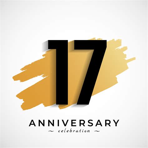 17 Year Anniversary Celebration With Gold Brush Symbol Happy