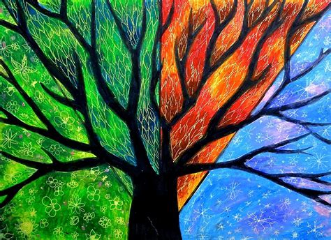 Tree Four Seasons Dipinti A Pastello Ad Olio Dipinti A Pastello