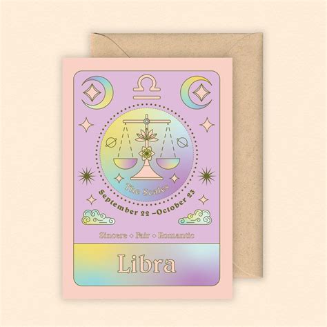 Libra Zodiac Card Zodiac Star Sign September Birthday Card October Birthday Card Horoscope