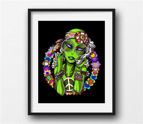 Hippie Alien Stoner Canvas Poster Floral Wall Decor Etsy Canvas