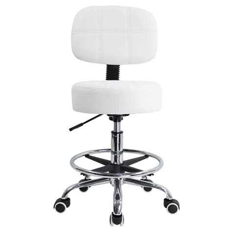 Kktoner Swivel Round Rolling Stool Pu Leather With Adjustable Foot Rest