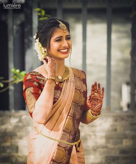 Real Brides In Lightweight Bridal Outfits Prove “less Is More” South Indian Wedding Saree