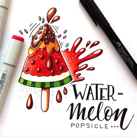 Copic Marker Watermelon Popsicle Copic Marker Art Summer Drawings