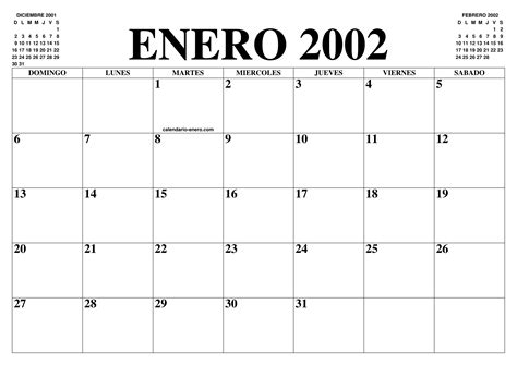 Calendario Enero 2002 El Calendario Enero Para Imprimir Gratis Mes