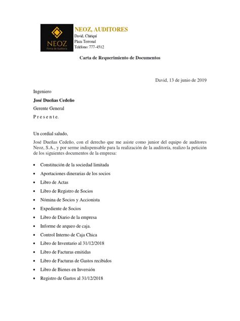 Carta De Requerimiento Pdf