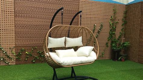 Iwicker outdoor rattan egg hanging swing chair with cushions and stand (navy) 4.4 out of 5 stars. Patio Rattan Garden Wicker Hanging chair Outdoor Furniture ...