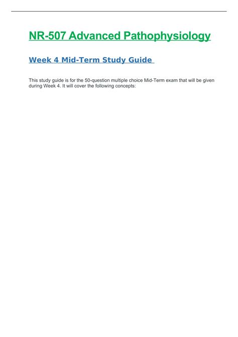 Nr Nr Advanced Pathophysiology Midterm Study Guide Fall