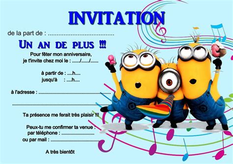 Ou Cartes Invitation Anniversaire Les Minions R F Carte
