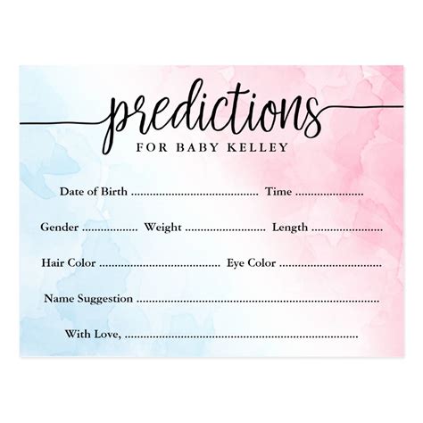 Pink And Blue Watercolor Baby Predictions Card In 2021