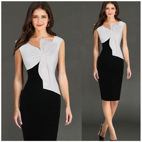 iricheraf elegant office lady dresses black white summer sleeveless wear to work slim sheath