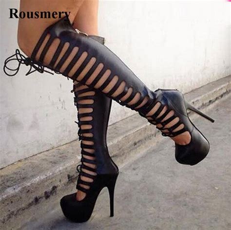 Free Shipping Women Fashion Round Toe Black Leather Over Knee High