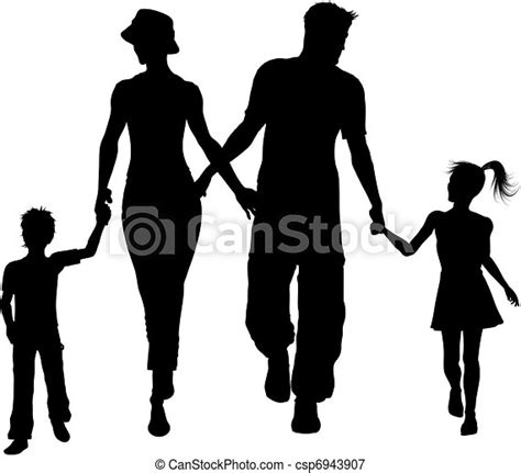 Silueta Familiar Caminando Silueta De Una Familia Que Camina De La
