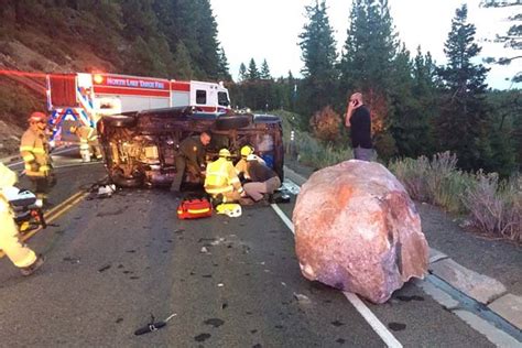 Driver Hospitalized After Boulder Falls Onto Lake Tahoe Highway Las