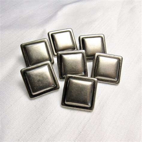 Sturdy Silver 58 15mm Square Metal Buttons Set Of 7 Vintage Matching