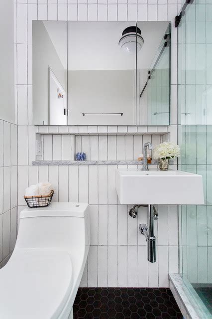Renovated Bathroom With Vertically Stacked Subway Tile Modern