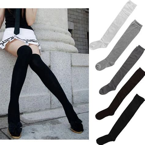 Hot Newly Fashion Sexy Cotton Over The Knee Socks Thigh High Stocking Thinner Black Grey White