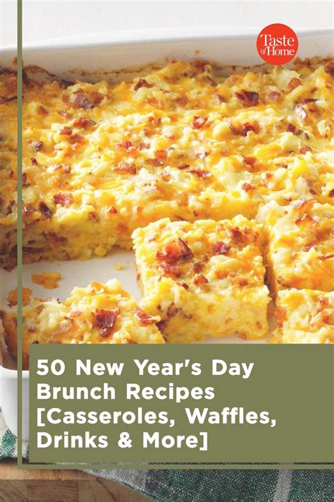 A Casserole Dish Is Shown With The Words 50 New Yearsday Brunch Recipes