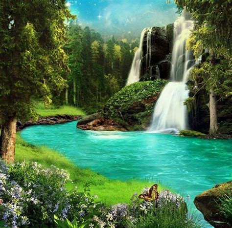 Enchanted Forest Waterfall Landscape Landscape Paintings Fantasy
