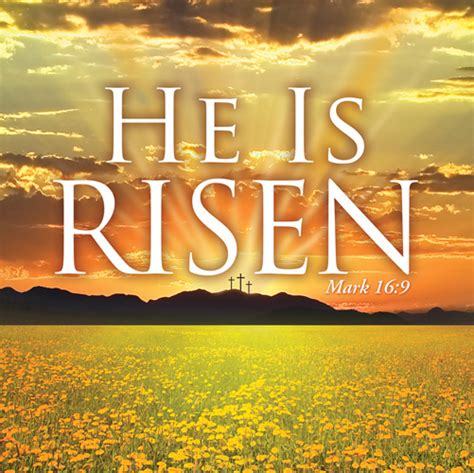 Easter christian motive, vector invitation to an easter sunday service with text stone of calvary. He is Risen Banner - Church Banners - Outreach Marketing