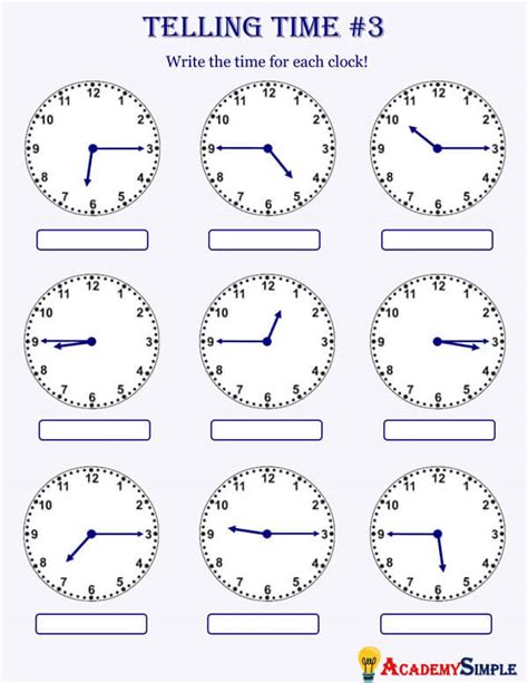 Clocks Telling The Time Worksheet 3 Academy Simple