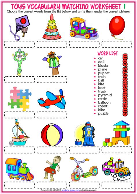 Toys Esl Printable Matching Exercise Worksheets For Kids