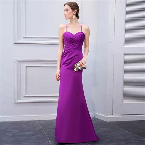 Berylove Simple Bright Purple Mermaid Evening Gown Women Fuchsia Formal Evening Dress