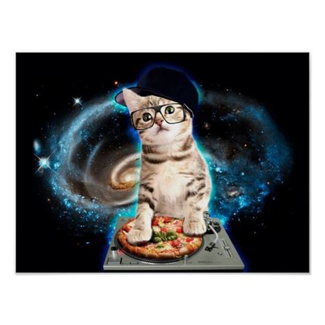 Dj Cat Space Cat Cat Pizza Cute Cats Poster Zazzle Cute Cats