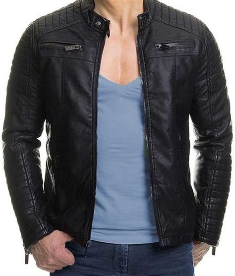 Mens Padded Slimfit Black Biker Jacket For Men