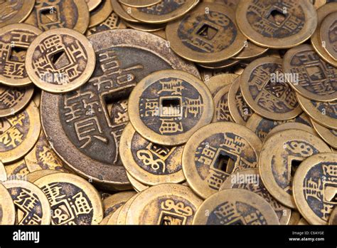 Close Up Of Ancient Chinese Coins Stock Photo Alamy