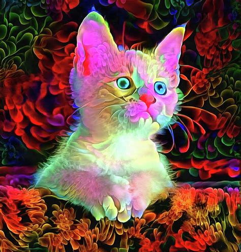Psychedelic Glowing Cat Portrait 03 Digital Art By Matthias Hauser