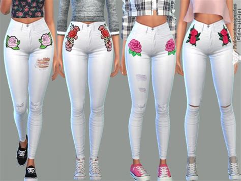 The Sims Resource White Embroidered Denim By Pinkzombiecupcakes • Sims