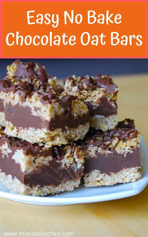 The bars are sweetened with a combination of medjool dates and maple syrup. Easy No Bake Chocolate Oat Bars - Maria's Kitchen